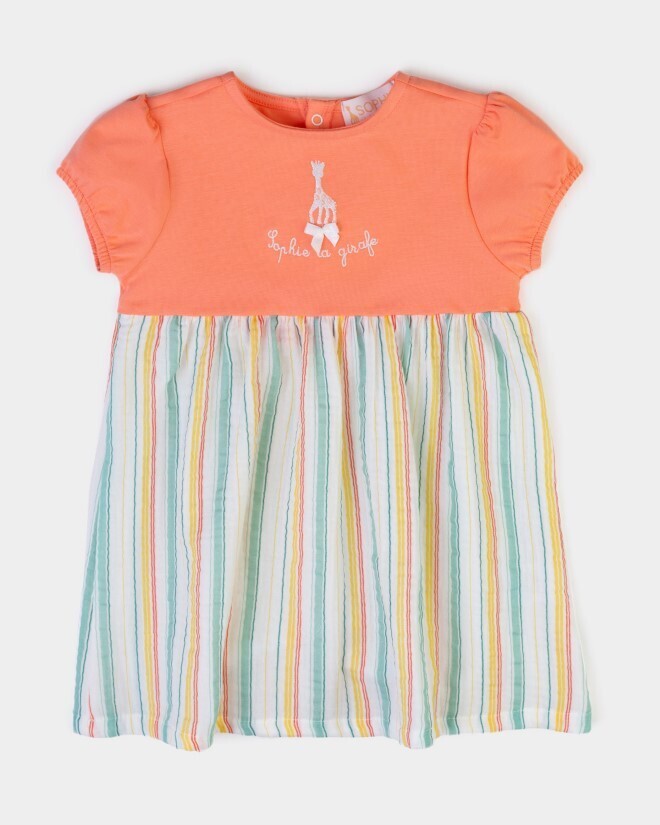 Robe jersey rayée en gaze couleur orangée brodé Sophie la Girafe