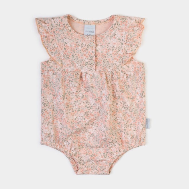 Combinaison courte pour l'été en jersey fleuri couleur rose pâle