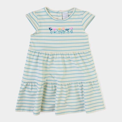 Robe jersey rayée bleue sérigraphié fleurs