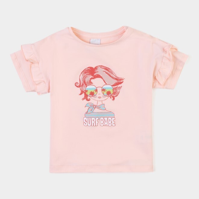 T-shirt couleur saumoné sérigraphié fille à lunettes de soleil Surf Babe