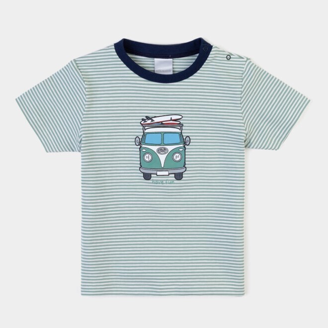 T-shirt rayé vert eau sérigraphié van vert, have fun