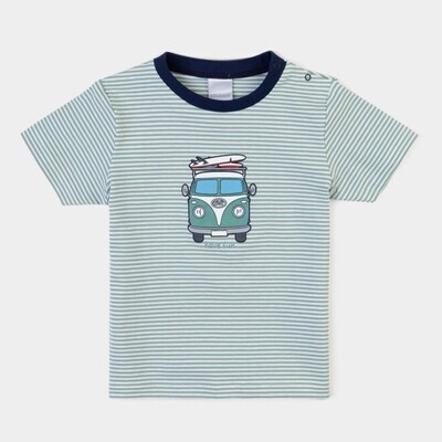 T-shirt rayé vert eau sérigraphié van vert, have fun