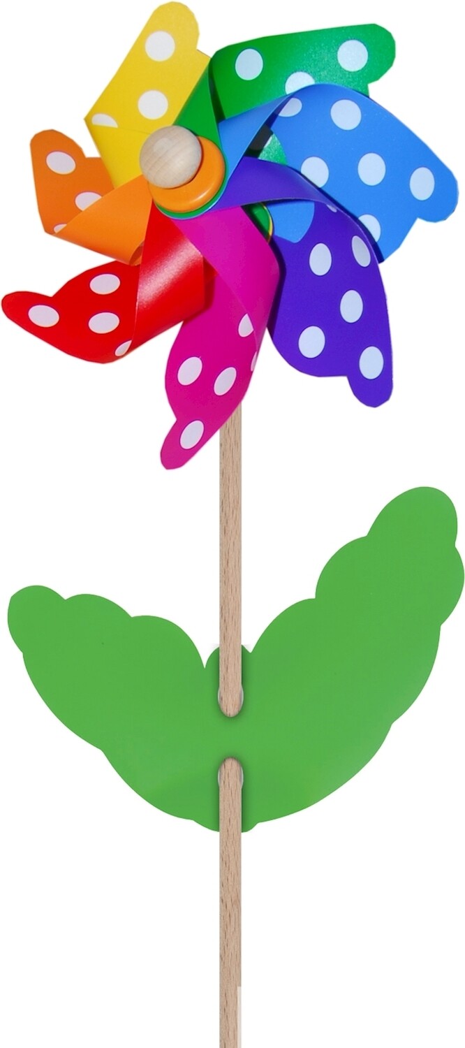 Eolienne Fleur Mini à pois ø 21 cm, plastique, tige en bois l: 58 cm