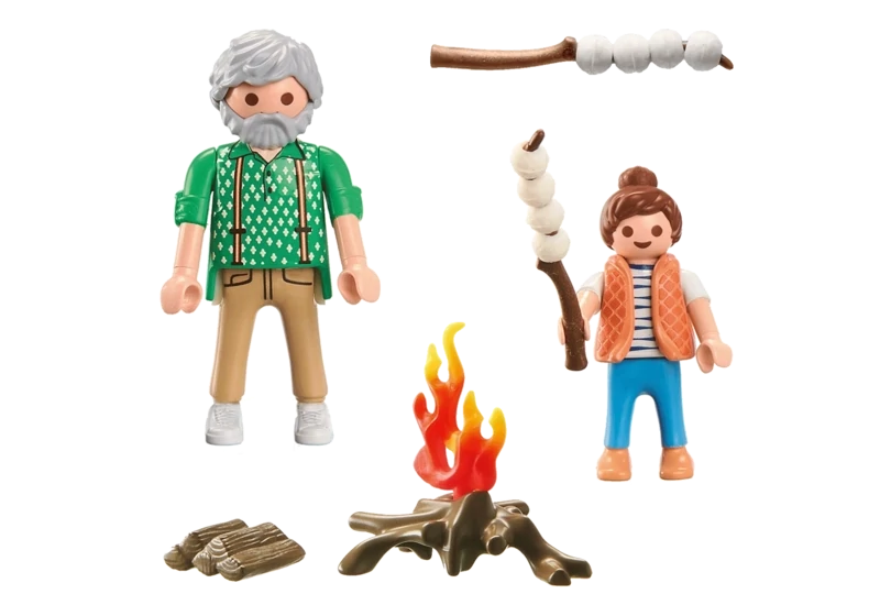 Playmobil Grand-père avec petite fille et feu de camp