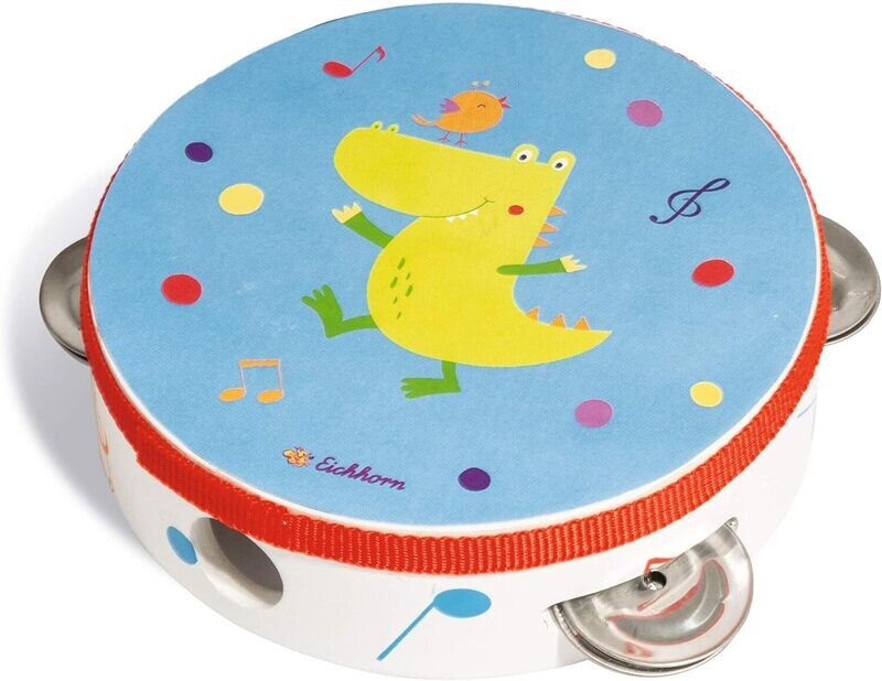 Tambourin, Instrument de Musique en Bois, Multicolore, 14,5 x 14,5 x 4,5 cm, à partir d'un an