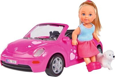 Poupée Evi avec voiture Beetle, chien et accessoires