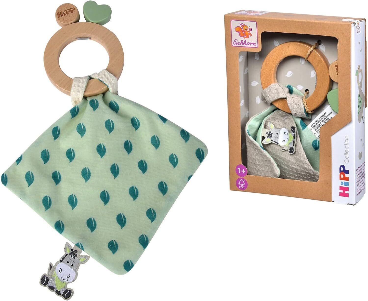 Hochet en bois avec doudou âne