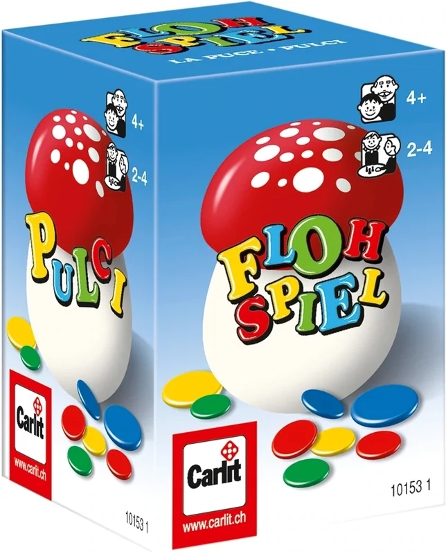 La puce, d/f/i dès 4 ans, 2-4 joueurs, jeu d'adresse, champignon et jetons ronds