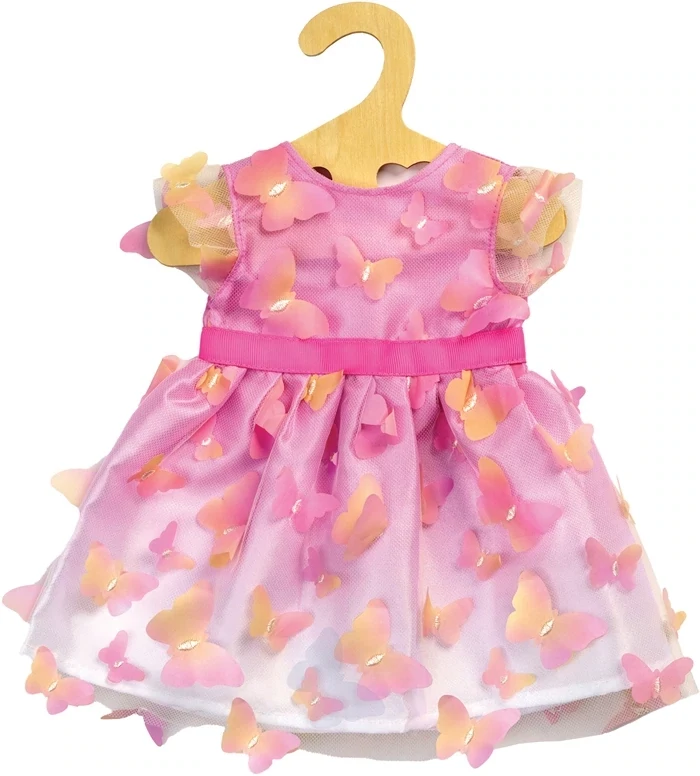 Robe Miss Butterfly Papillon rose taille 35-45 cm pour poupées, tulle, cintre en bois, dès 3 ans