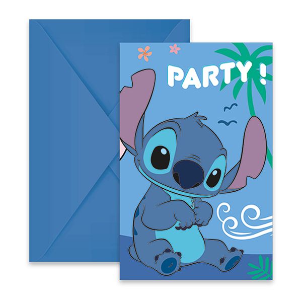 6 Cartes d'invitation pour anniversaire avec enveloppe,  Stitch