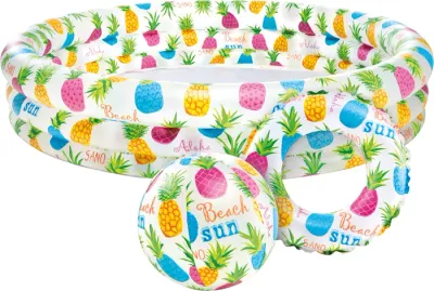 Kit piscine Ananas 3 pièces. piscine 132x28 cm, bouée, ballon de plage, dès 2 ans