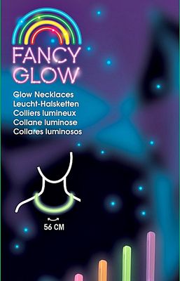 Chaîne de cou en fil fluo FANCY GLOW, Colliers lumineux, 4 pièces 56 cm., pour carnaval, anniversaire, soirée déguisée, etc.
