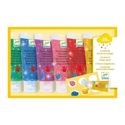 Djeco, 6 peinture à doigts paillettes