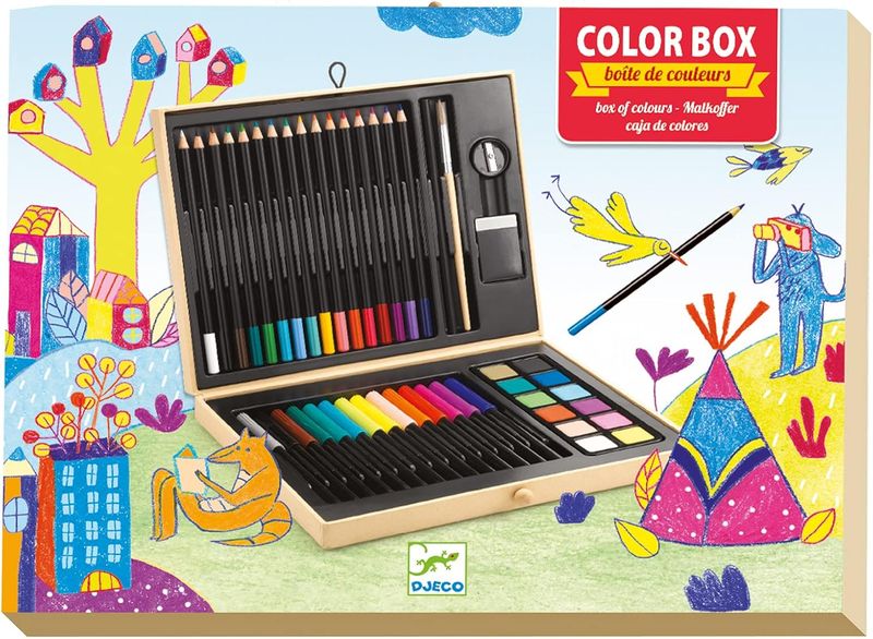 Djeco Boite de couleurs, crayons, stylos. etc