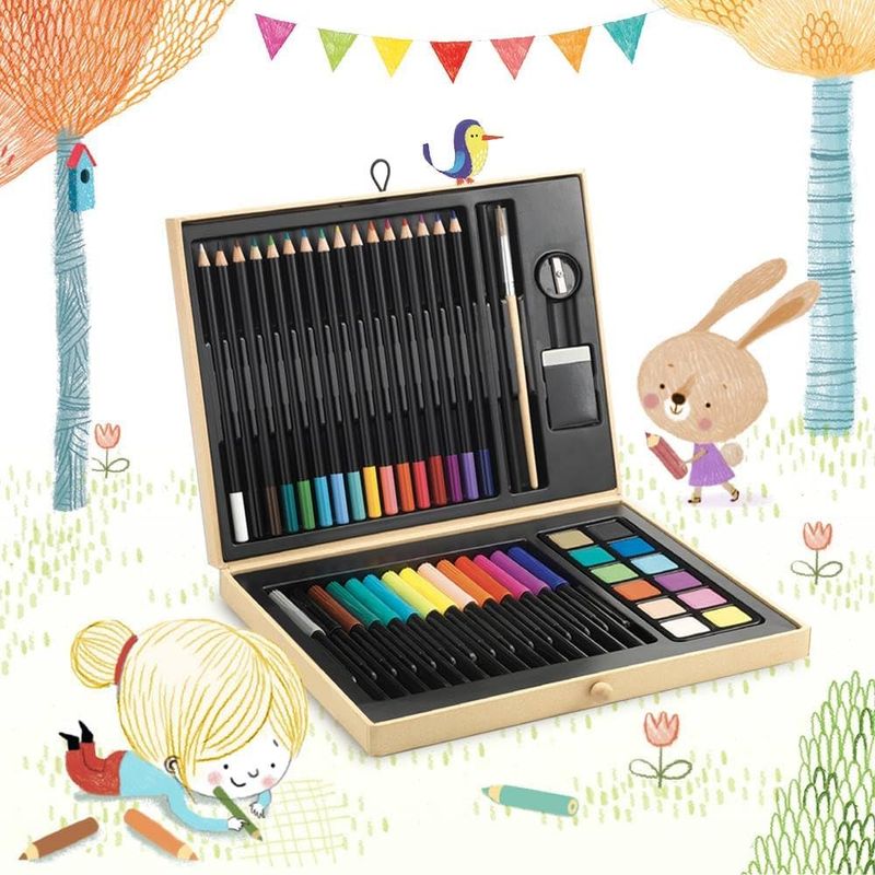 Djeco Boite de couleurs, crayons, stylos. etc