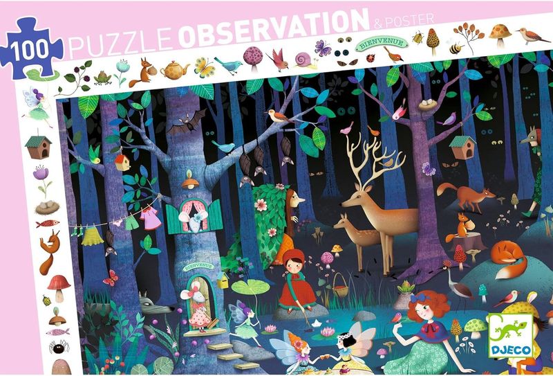 Djeco Puzzle observation et poster Forêt enchantée 100 pièces