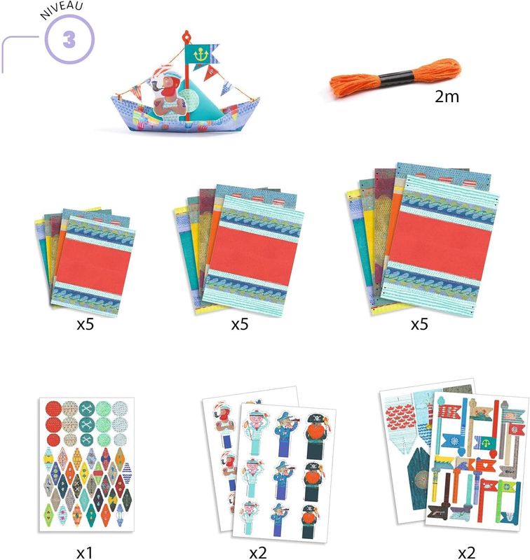 Djeco Kit Origami Bateaux sur l'eau - 7 à 12 Ans - Résiste à l'eau - Activité Créative Pliage Papier - Développe la Motricité Fine - 15 Feuilles en Papier Plastifié