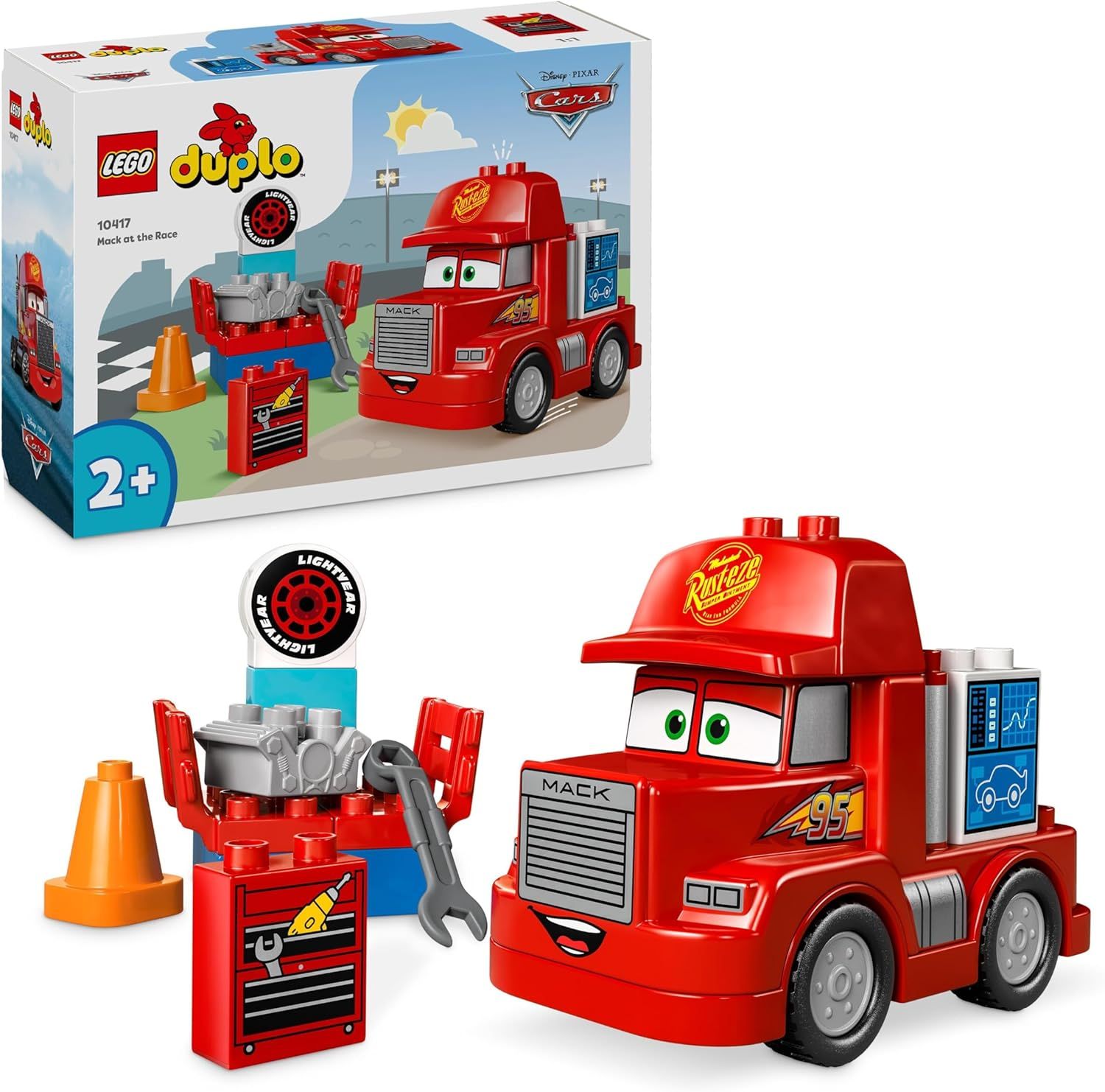 LEGO Duplo | Cars Disney et Pixar Mack à la Course, Set de Construction pour Les Tout-Petits dès 2 Ans, Véhicule Jouet Rouge du Film à Construire, Idée Cadeau pour Les Garçons et Les Filles
