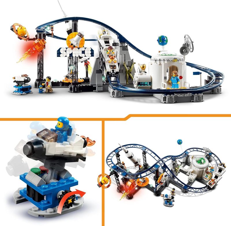 LEGO 31142 Creator Les Montagnes Russes de l’Espace, avec Tour de Chute Libre, Maquette de Manège