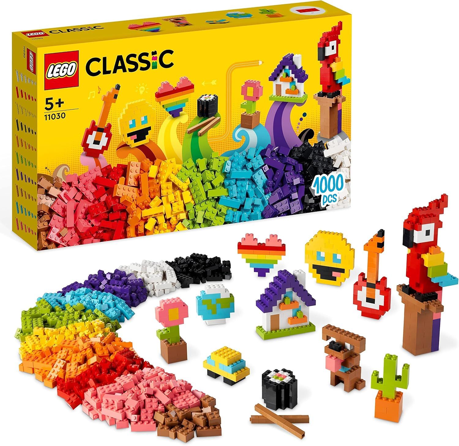 LEGO 11030 Classic Briques à Foison, Jouet Briques avec Emoji Smiley, Un Perroquet, Une Fleur et Plus