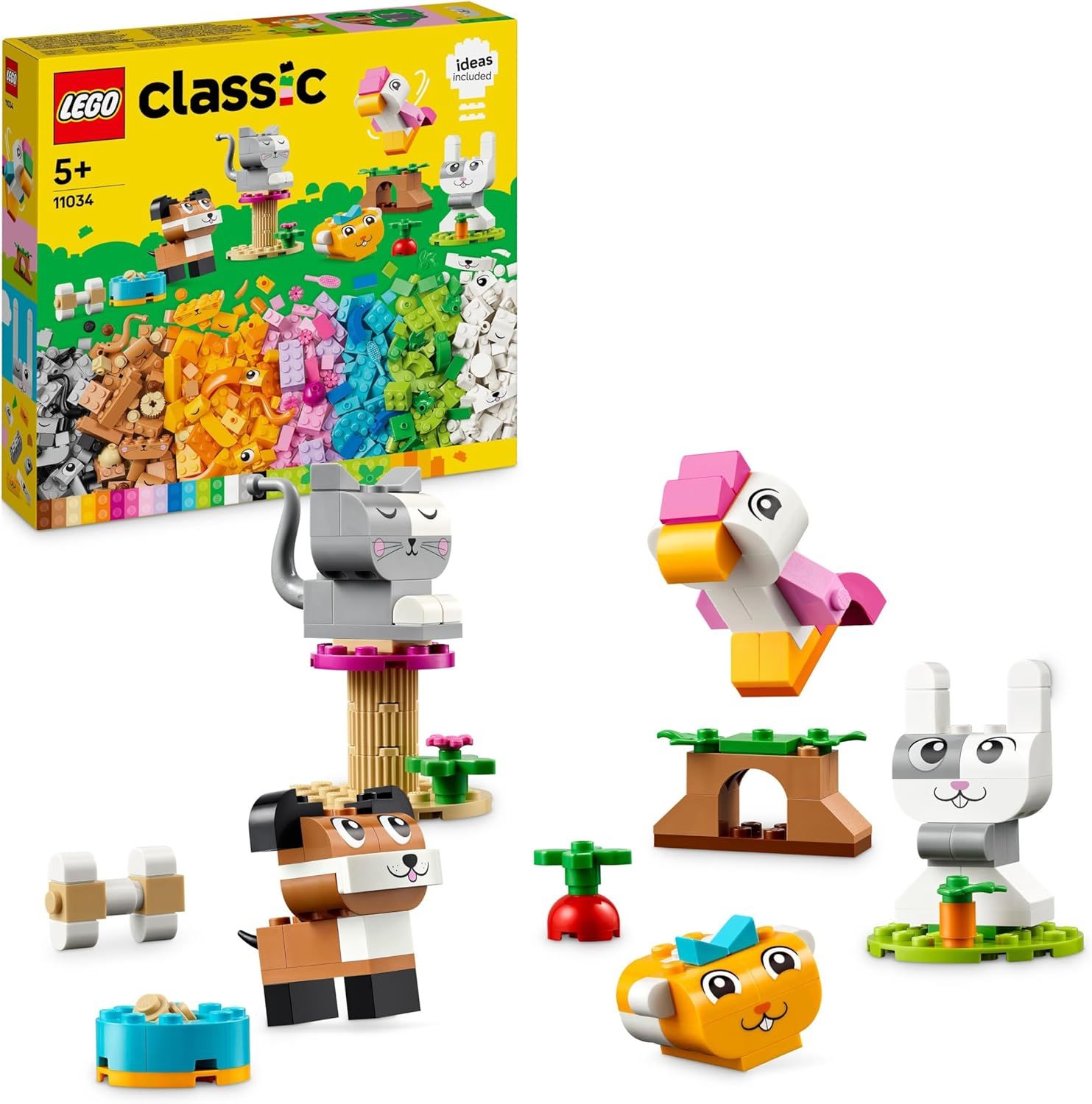 LEGO Classic Les Animaux de Compagnie Créatifs, Jouet de Construction Animaux, Modèle Chien, Chat, Lapin, Hamster et Oiseau
