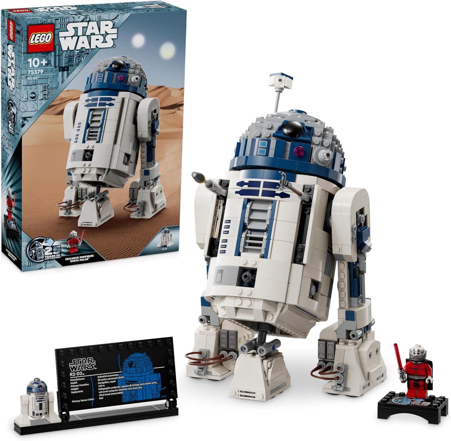 LEGO Star Wars R2-D2 pour Enfants, Garçons et Filles, Modèle de Droïde en Briques à Construire avec la Figurine Dark Malek du 25e Anniversaire et Une Plaque de Décoration