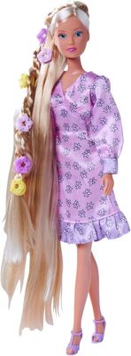 Poupée Steffi Love Flower Hair, Poupée  avec cheveux extra longs avec 6 pinces à cheveux, aide au tressage et peigne, 29 cm, à partir de 3 ans