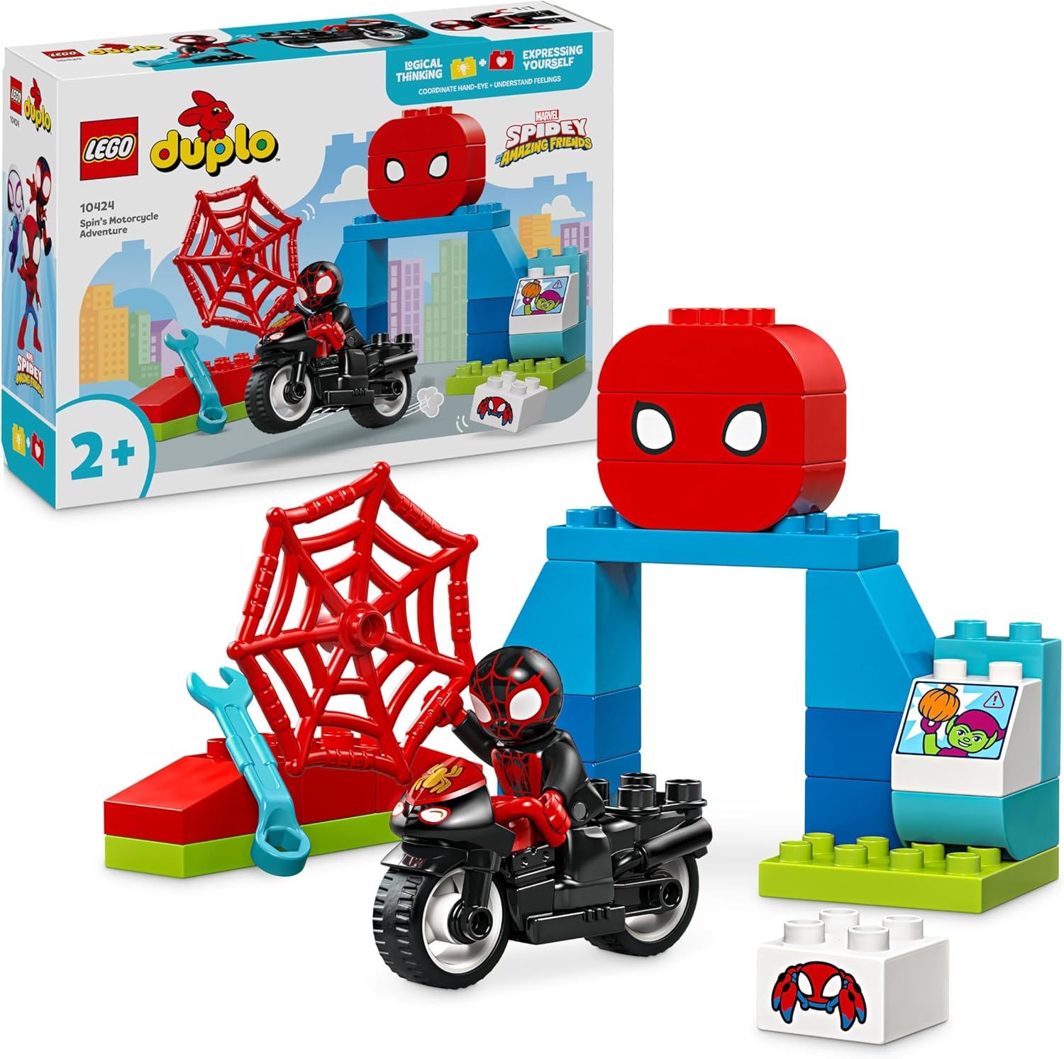 LEGO Duplo Marvel L’Aventure en Moto de Spin - Set Inspiré de la Série Spidey et Ses Amis Extraordinaires - Figurine Spiderman