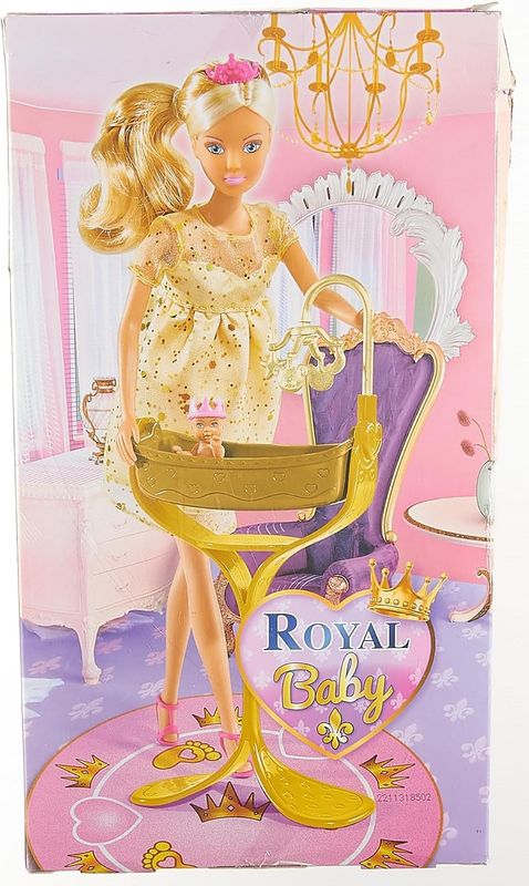 Steffi Love Enceinte Bébé Royal - Poupée Mannequin 29cm - Ventre Amovible - Couffin Royal et Accessoires