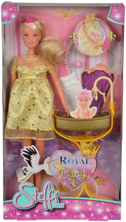 Steffi Love Enceinte Bébé Royal - Poupée Mannequin 29cm - Ventre Amovible - Couffin Royal et Accessoires