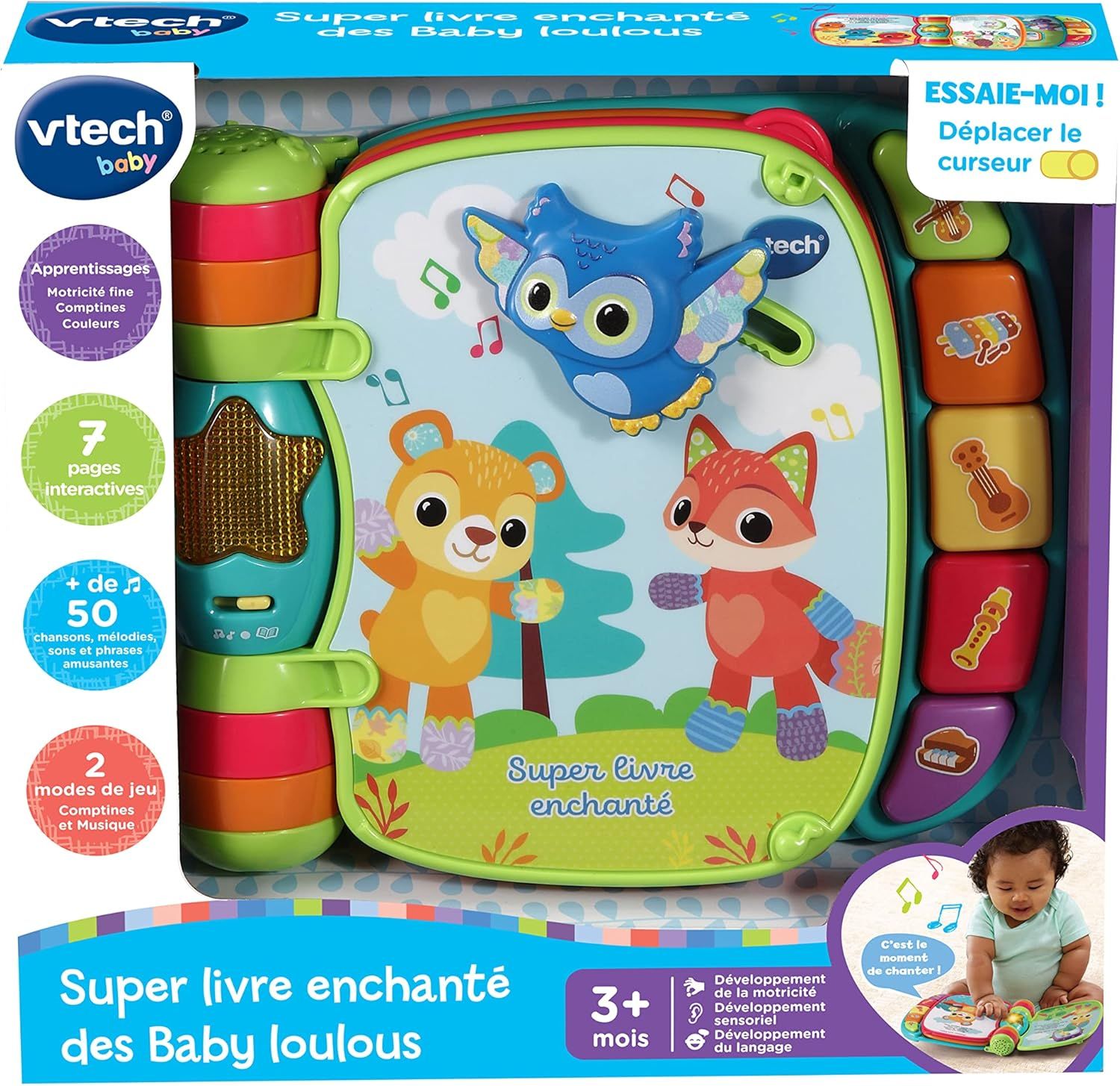 VTech - Super Livre Enchanté des Baby Loulous Bleu, Livre Interactif Bébé - 6 /36 mois