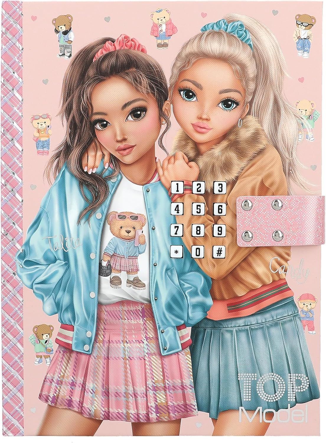TOP Model Team Teddy-Journal Intime avec Code chiffré et Son, Livre avec Motif de modèle et 80 Pages lignées et illustrées de Couleurs Vives