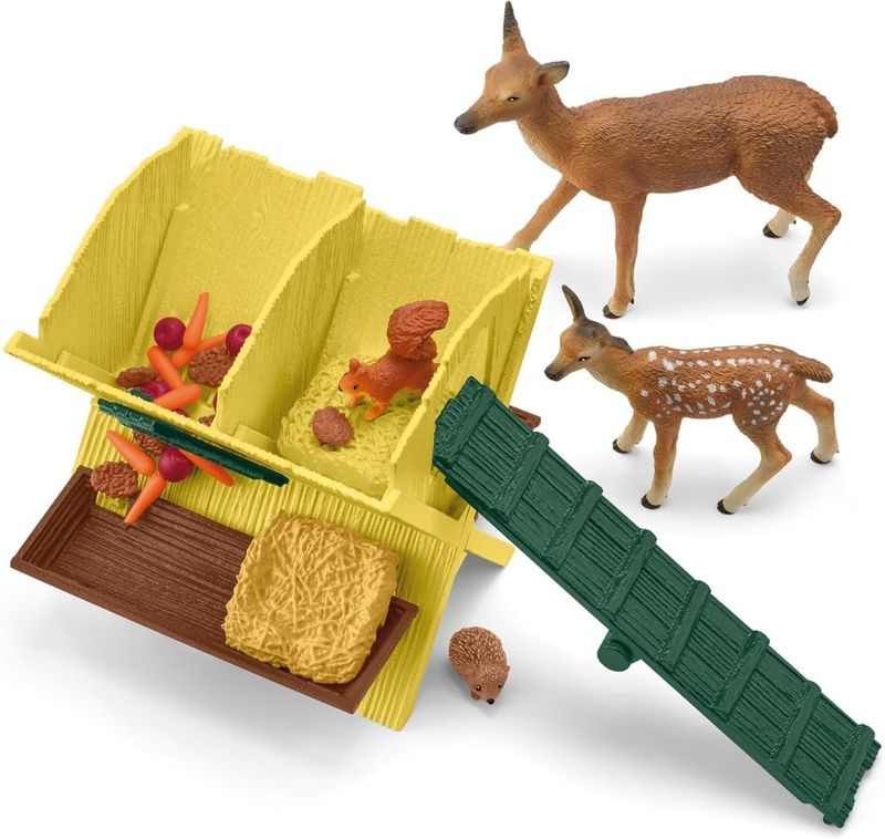 Schleich, Cabane des animaux de la forêt, dès 3 ans, FARM World, écureuil, hérisson, biche et faon- coffret, 39 pièces
