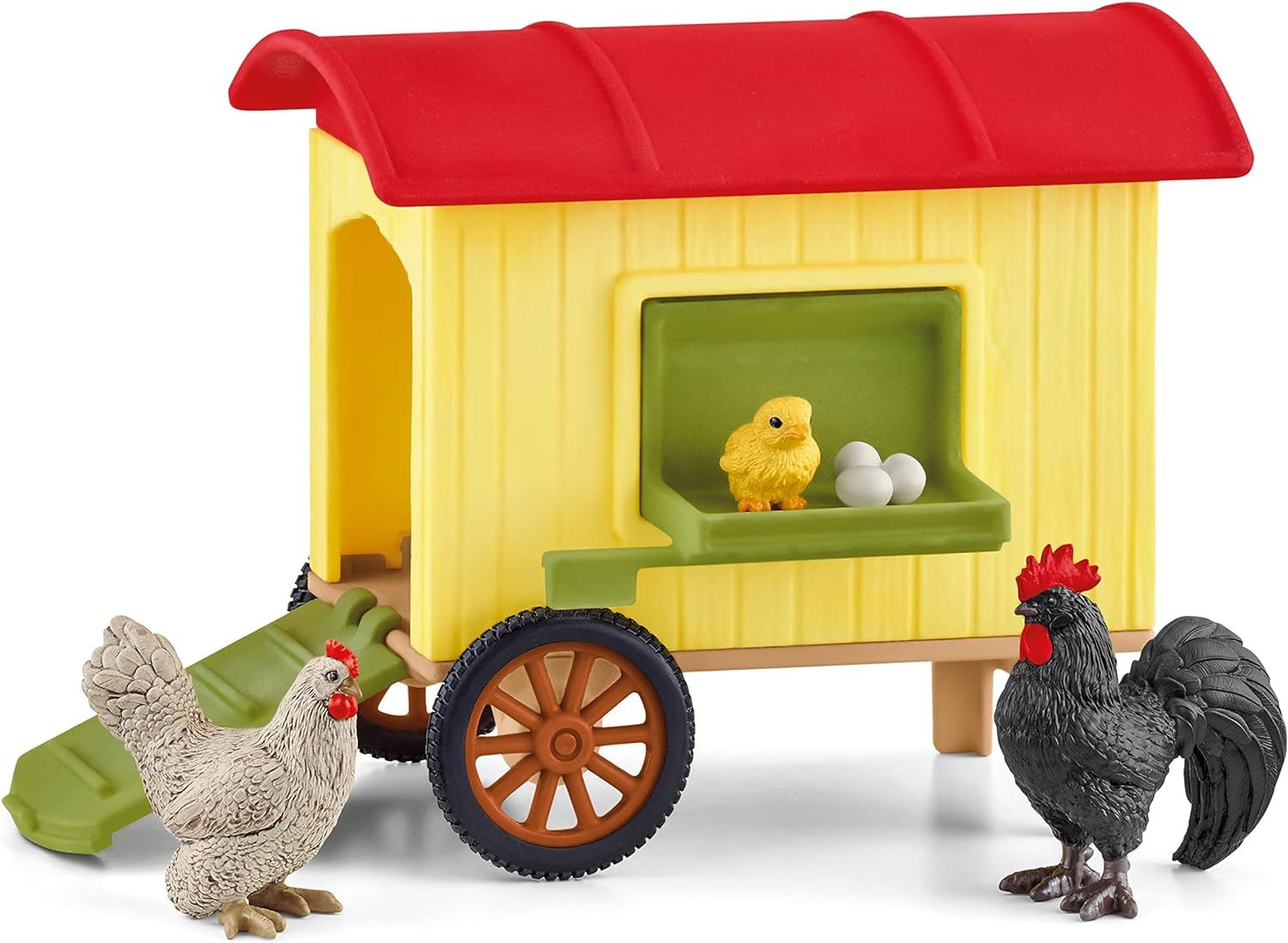 Schleich  FARM WORLD Poulailler Mobile Avec Coq, Poule , Poussin et Oeufs