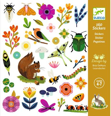 Djeco Stickers Jardin, écureuils, papillons, chenilles, fleurs...