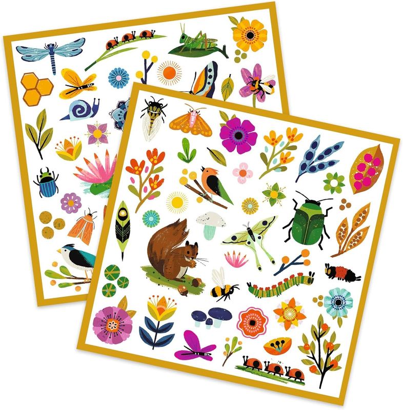 Djeco Stickers Jardin, écureuils, papillons, chenilles, fleurs...
