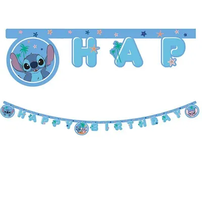 Guirlande articulée Happy Birthday Stitch 200 cm - Bleu, pour anniversaire