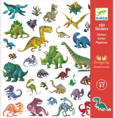 DJECO Lot de Stickers Dinosaures (160 Pièces) - Enfants de 4 à 7 Ans