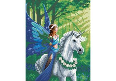 Royaume de l&#39;enchantement &quot;Fée sur licorne&quot;, 40x50cm Crystal Art Kit ANNE STOKE, pré encadré sur cadre en bois, tableau à diamanter