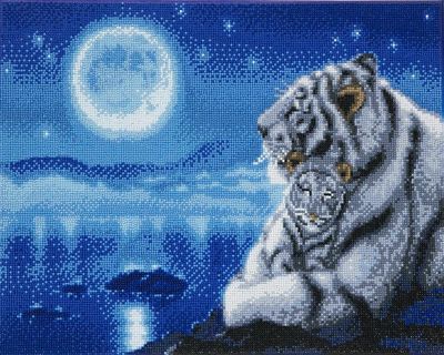 Tigres blancs, Image 40x50cm Crystal Art Kit, pré encadré sur cadre en bois, tableau à diamanter