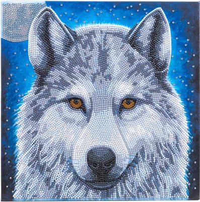 Loup au clair de lune, image 30x30cm Crystal Art Kit, sur châssis en bois, tableau à diamanter