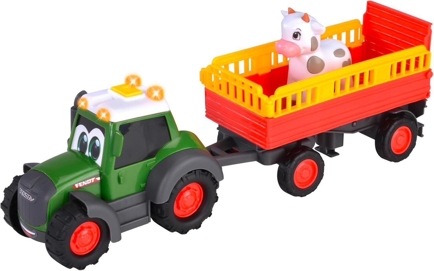 Dickie - ABC - Tracteur Fendt + Remorque - Figurine Vache - Fonctions Sonores et Lumineuses