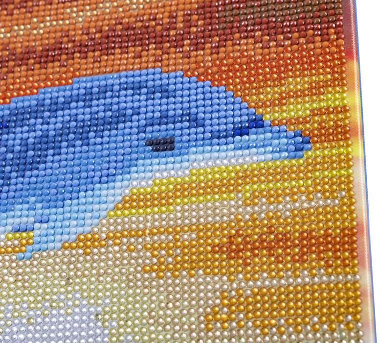 Dauphin Lever de soleil, image 30x30cm Crystal Art Kit, sur châssis en bois, tableau à diamanter