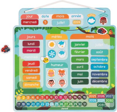Janod - Calendrier Magnétique - 71 Magnets - Jeu Educatif - Mieux Appréhender la Notion du Temps et Gagner en Autonomie