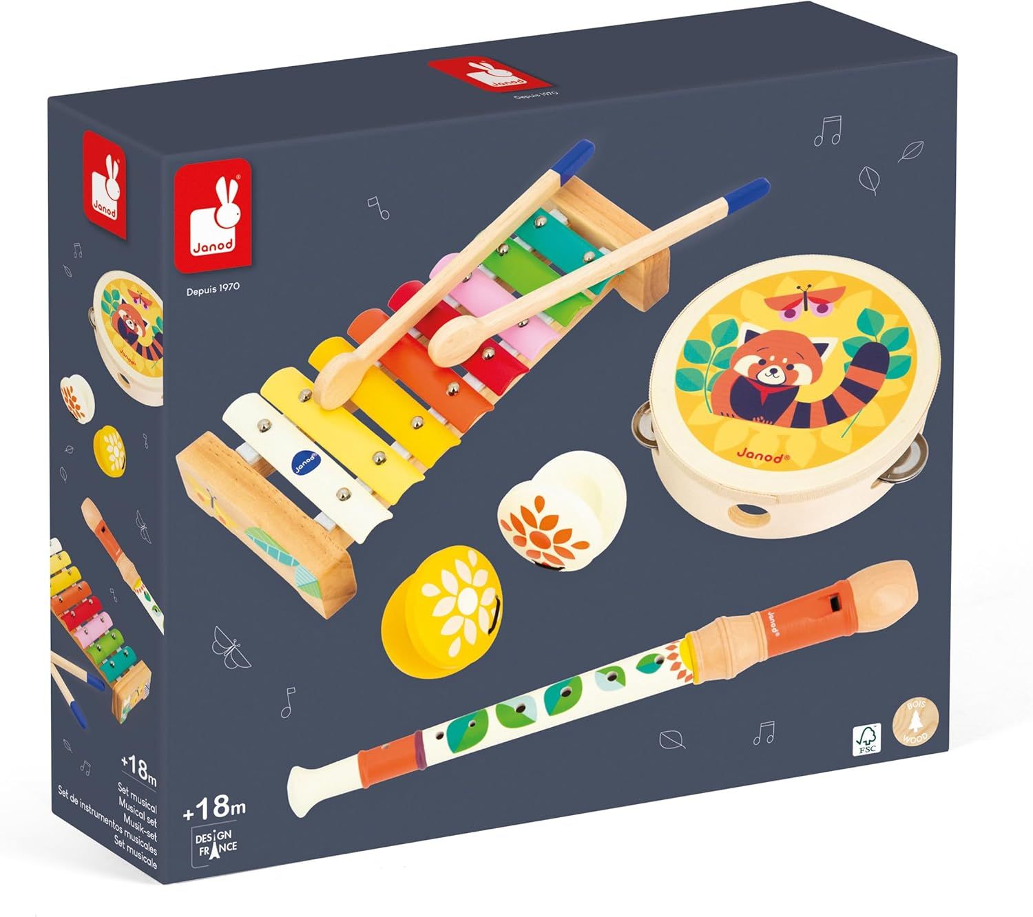 Janod - Set Musical Gioia en bois - 4 Instruments de Musique Enfant, xylophone, flûte, etc.