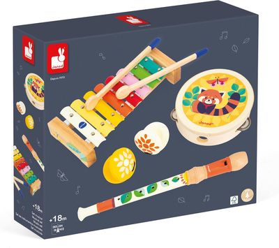 Janod - Set Musical Gioia en bois - 4 Instruments de Musique Enfant, xylophone, flûte, etc.