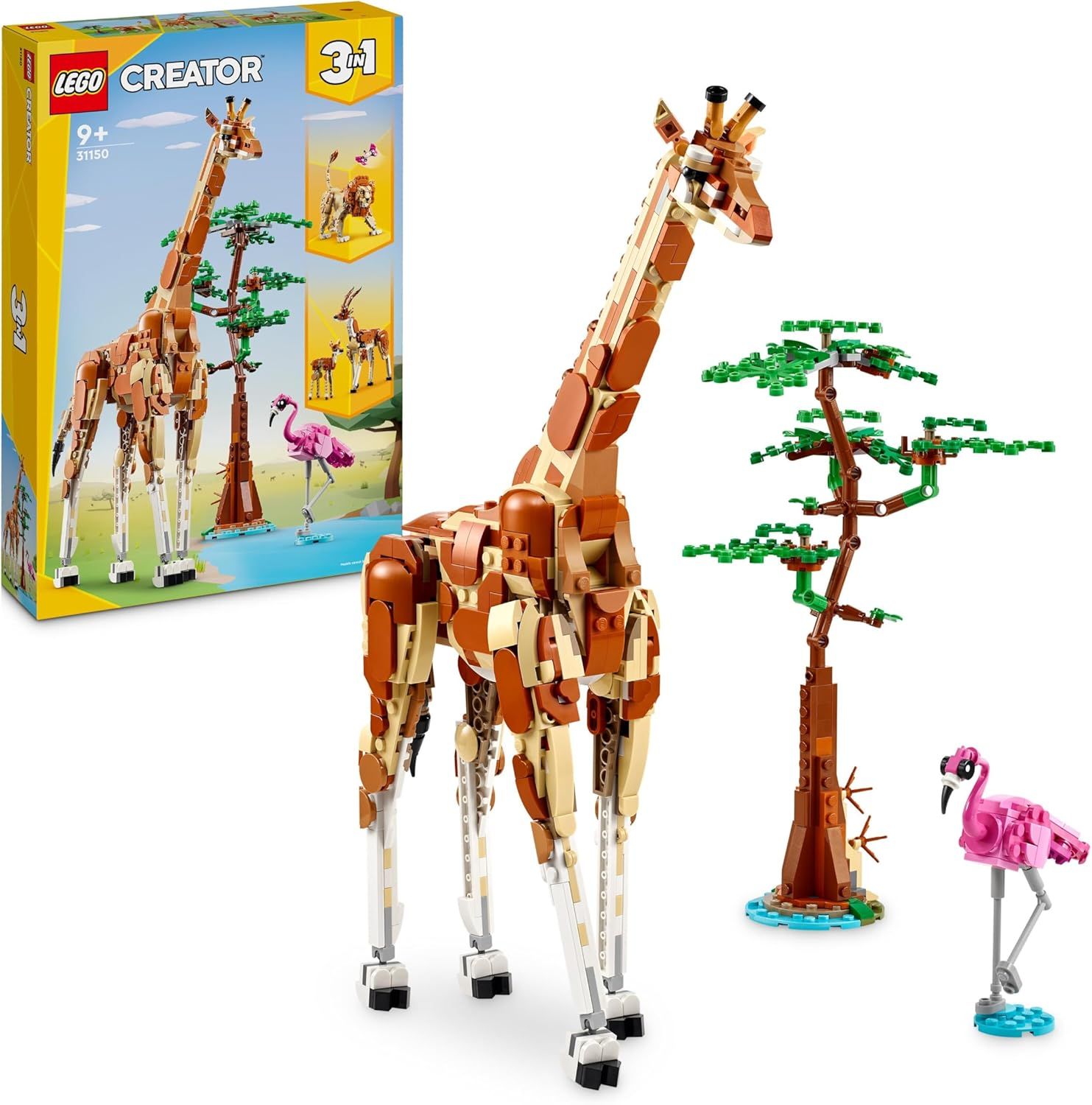 EGO Creator 3-en-1 Les Animaux Sauvages du Safari, Jouet avec Figurines d&#39;animaux, Girafe, Gazelles et Lion