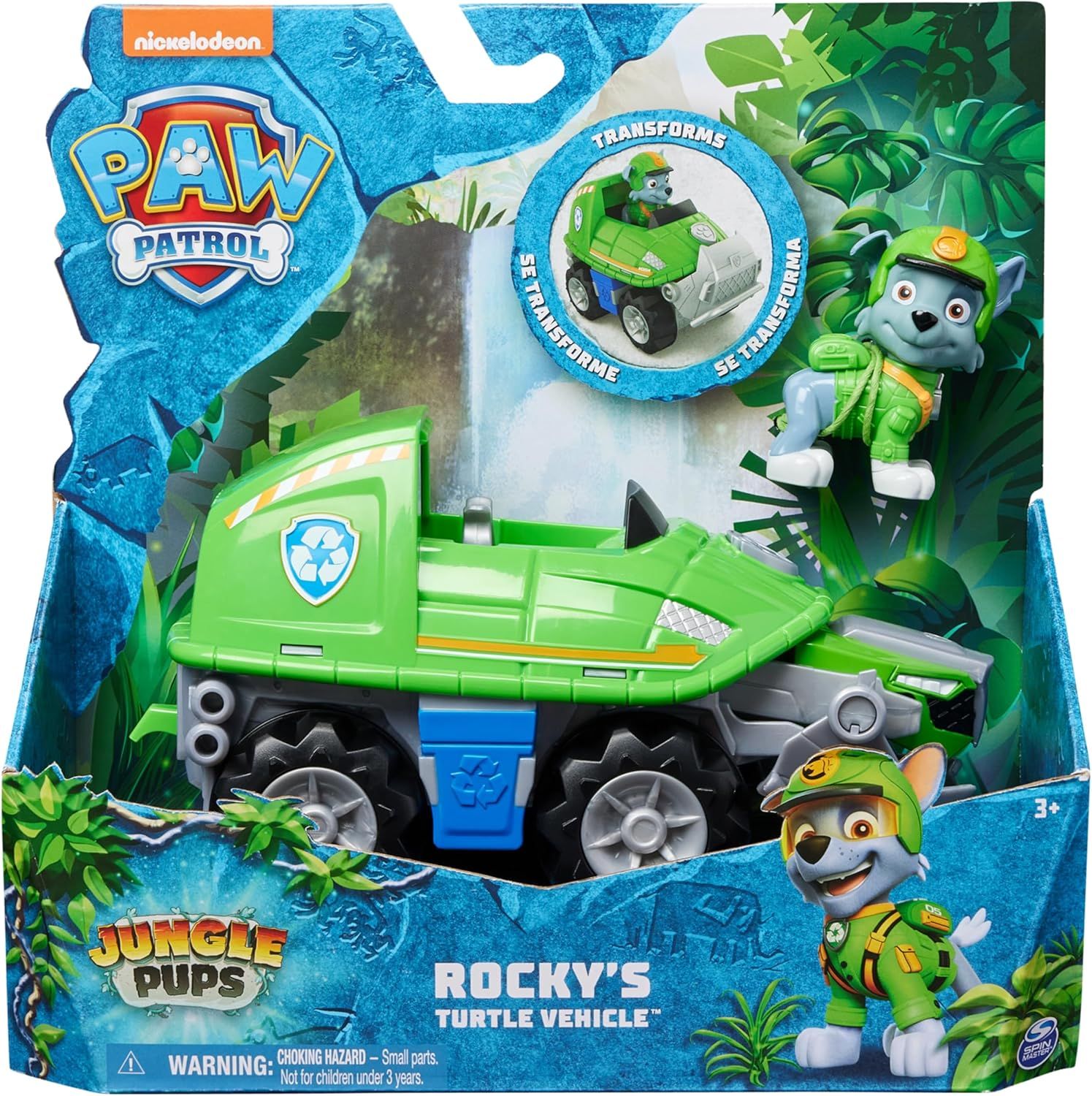 Paw Patrol - Pat Patrouille - Véhicule + Figurine Rocky Jungle Pups
