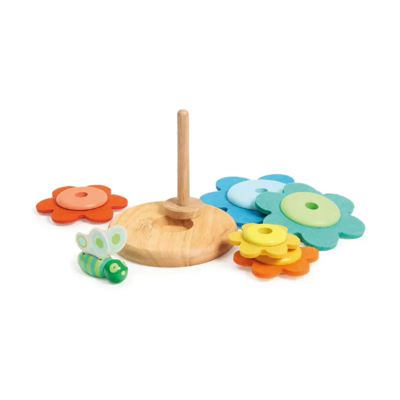 Djeco Jeu d'empilage bois et feutrine, thème coloré et papillon