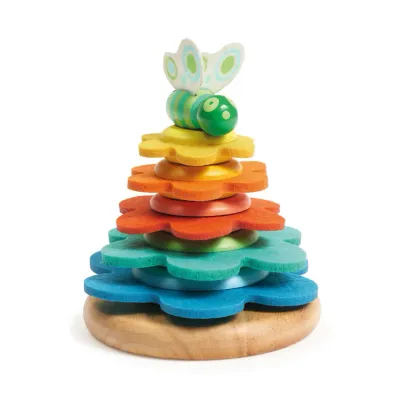 Djeco Jeu d&#39;empilage bois et feutrine, thème coloré et papillon